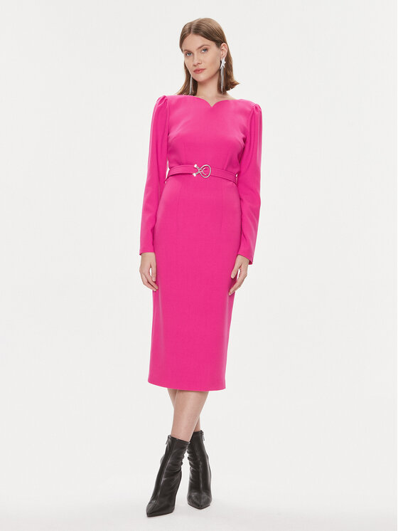 Nissa Koktejlové šaty RZ14405 Ružová Slim Fit