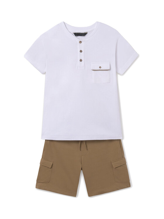 Mayoral Komplet t-shirt i spodenki 6676 Beżowy Regular Fit