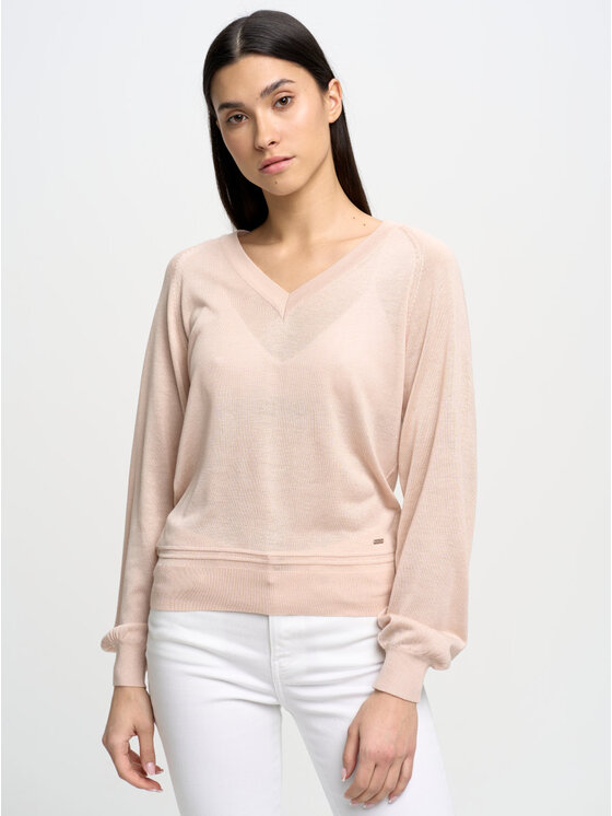 BIG STAR BIG STAR Sweter SIMONA_800_160 Beżowy Basic Fit