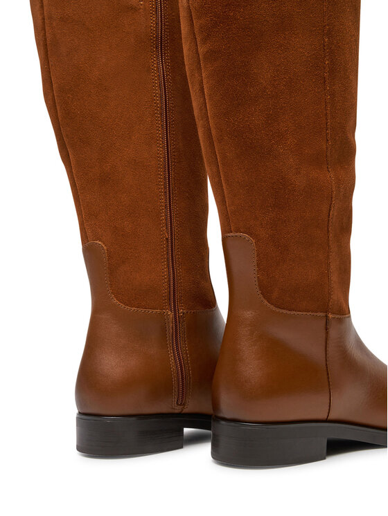 Tommy Hilfiger Tommy Hilfiger Čizme ispod koljena Th Stud Leather Mix Long Boot FW0FW08341 Smeđa