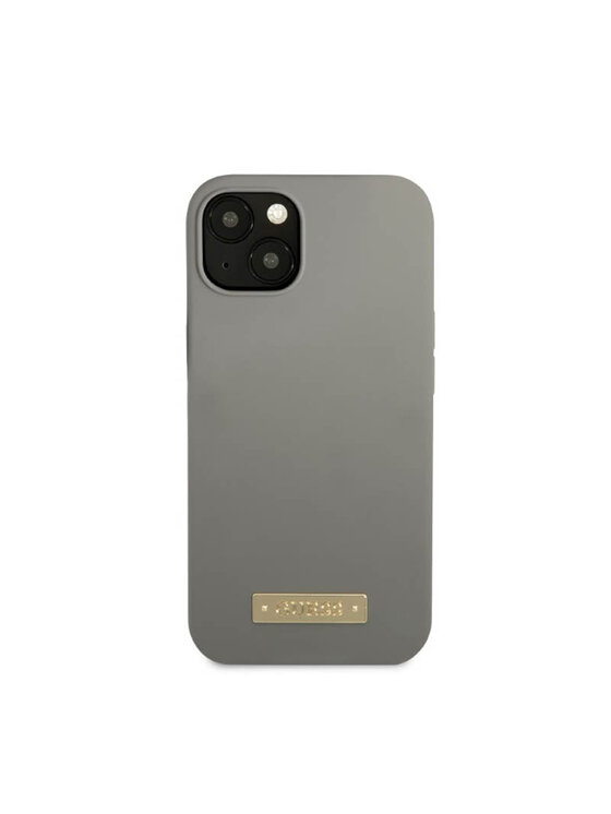 Guess Guess Etui na telefon Silicone Logo Plate MagSafe Szary
