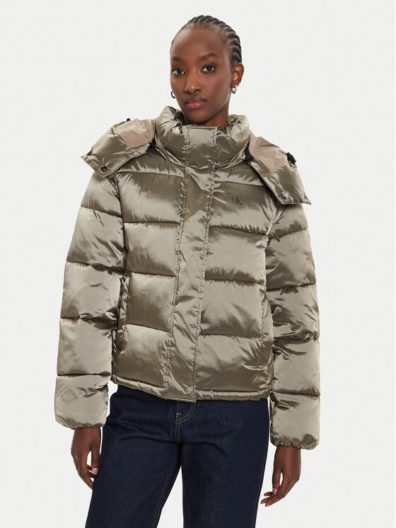 Calvin Klein Jeans Calvin Klein Jeans Žieminė striukė Shiny Monologo J20J224616 Pilka Regular Fit