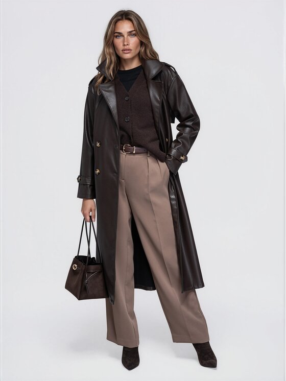 Ombre Ombre Płaszcz przejściowy OW-CT-E0042 Brązowy Relaxed Fit
