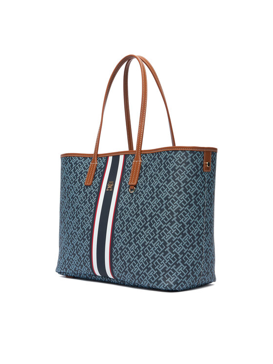 Tommy Hilfiger Tommy Hilfiger Ročna torba Th Monoplay Tote Stripe Le AW0AW18390 Modra