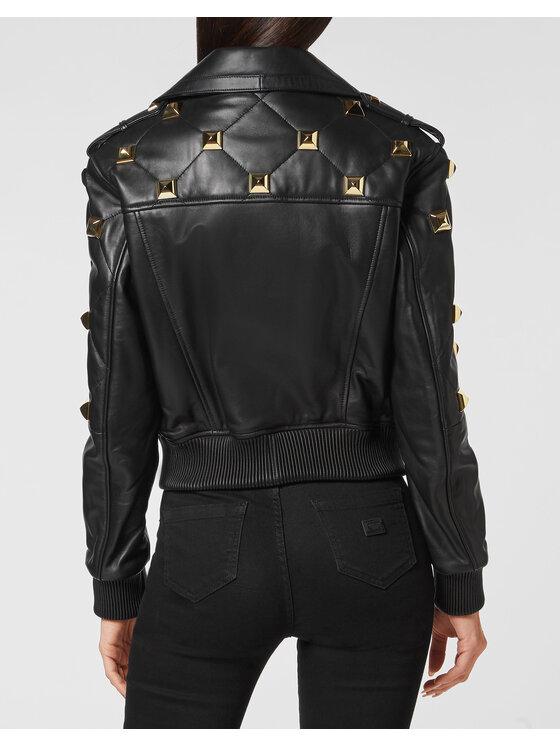 PHILIPP PLEIN PHILIPP PLEIN Kožená bunda 2219 Čierna Slim Fit