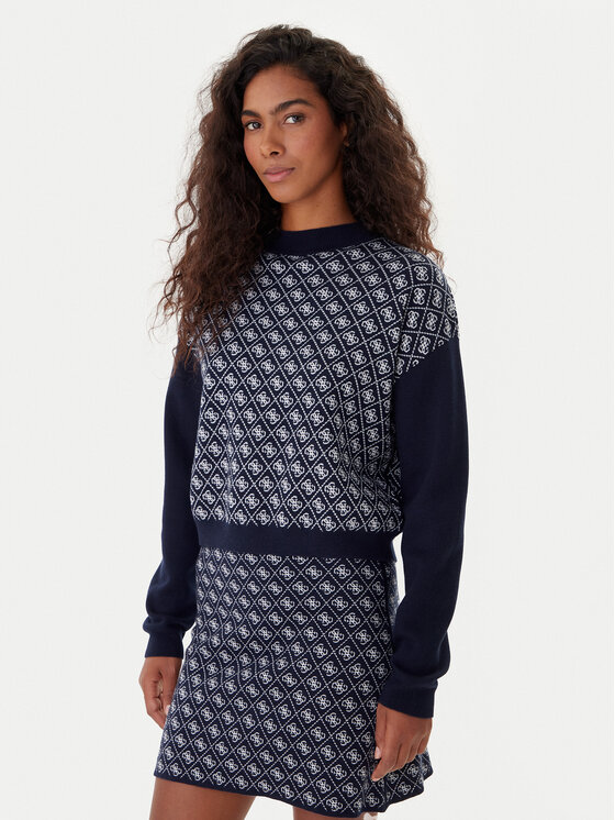 Guess Guess Bluză cu gât W5BR23 Z3JD2 Bleumarin Relaxed Fit