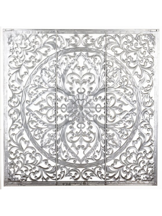 MIAhome MIAhome Dekoracja ścienna metalowa 80x80x2 cm ROZETA Srebrny