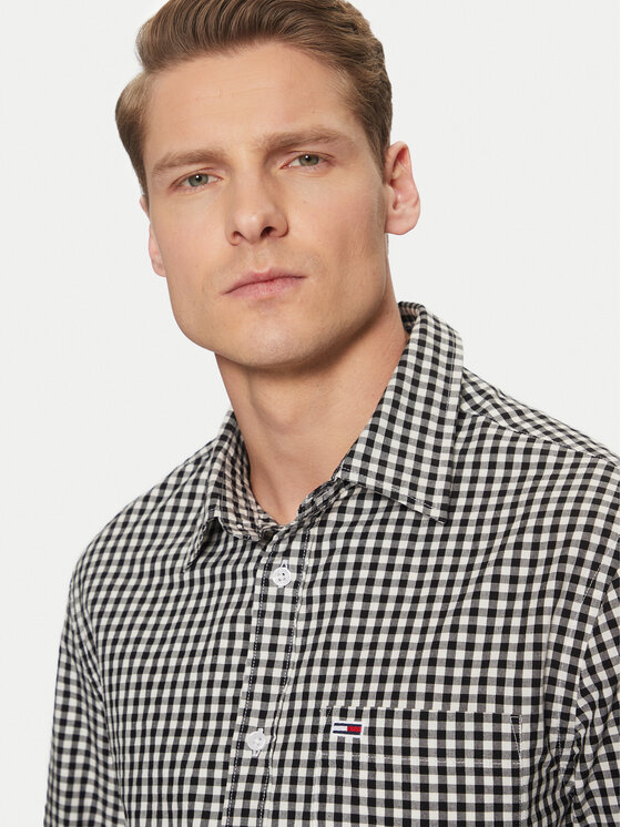 Tommy Jeans Tommy Jeans Ing Poplin Check DM0DM21115 Fekete Regular Fit