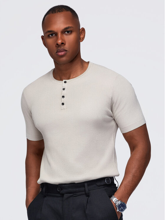 Ombre Ombre T-Shirt OM-TSCT-0304 Světle šedá Slim Fit