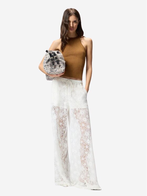 PINKO PINKO Bryczesy LAURIE PANTALONE PIZZO REBRODE Biały Regular Fit
