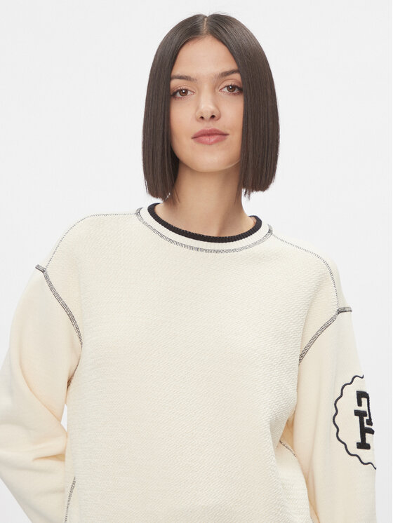 Tommy Hilfiger Tommy Hilfiger Mikina Lrg Smd Texture C-Nk Sweatshirt WW0WW40575 Écru Regular Fit