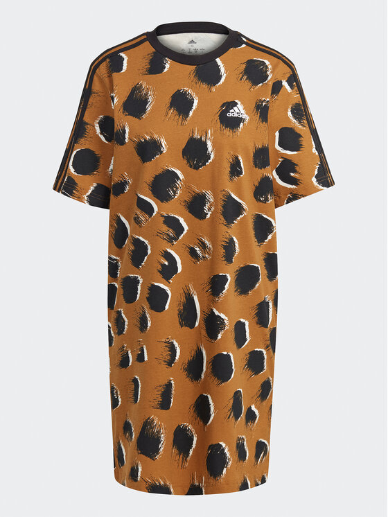 adidas adidas Igapäevane kleit Essentials 3-Stripes Single Jersey Boyfriend Tee Dress IC9880 Pruun Loose Fit