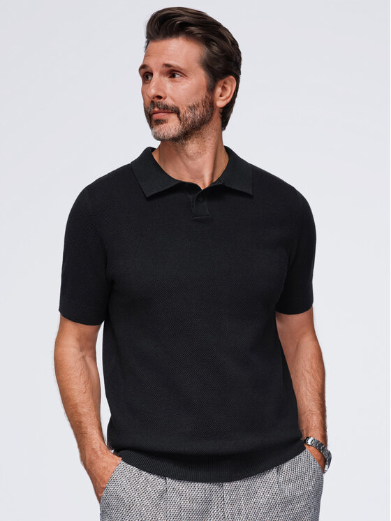 Ombre Ombre Polo OM-POSS-0178 Czarny Regular Fit