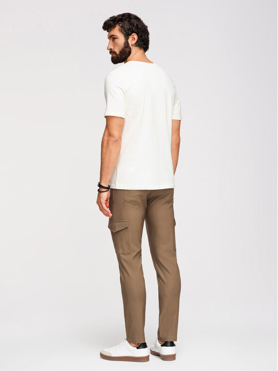 Ombre Ombre Spodnie materiałowe P1515 Khaki Regular Fit