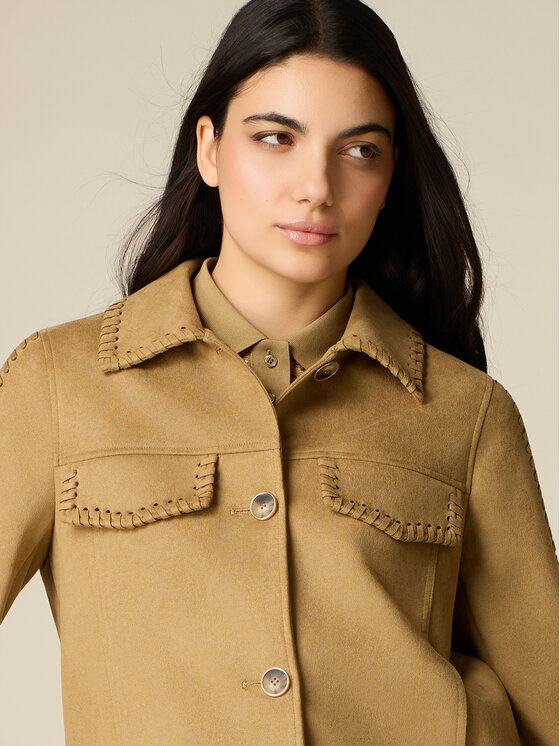 Oltre Oltre Giacca in similpelle R303R002452N005 Crema Regular Fit