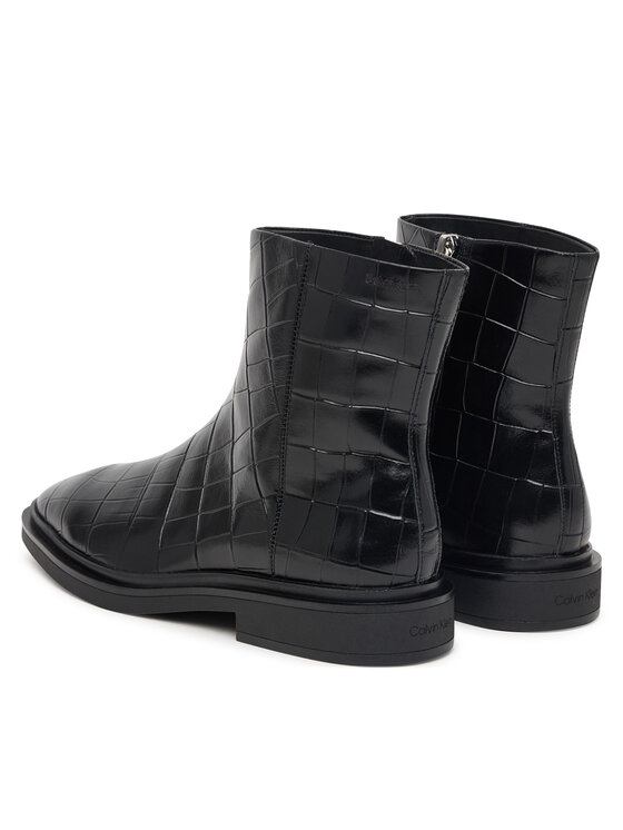 Calvin Klein Calvin Klein Škornji Square Ankle Boot Zip Croc Lth HW0HW03185 Črna