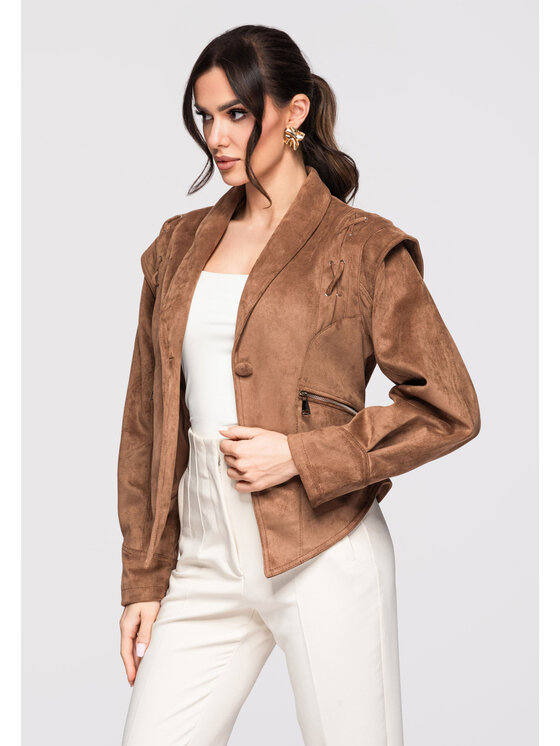 Ombre Ombre Kurtka przejściowa OW-JANP-0116 Miedziany Slim Fit