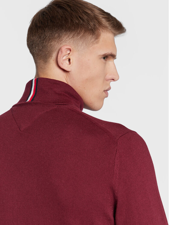 Tommy Hilfiger Tommy Hilfiger Bluză cu gât Pima MW0MW28048 Vișiniu Regular Fit