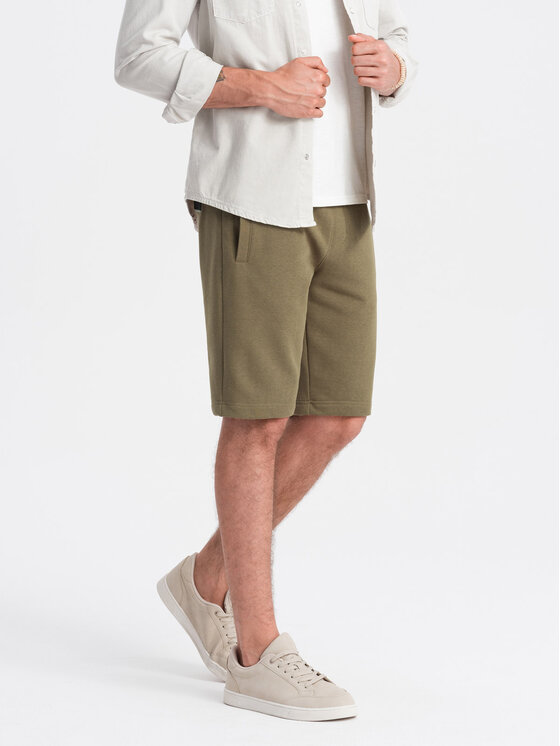 Ombre Ombre Šortky z materiálu OM-SRBS-0149 Zelená Regular Fit