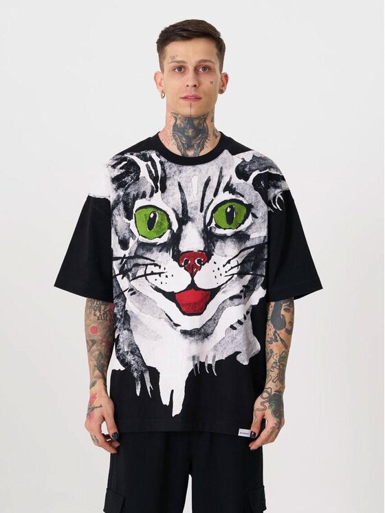 Machinist Machinist T-Shirt Koszulka Z Krótkim Rękawem Męska Oversize Czarna Machinist Runaway Cat L Czarny Oversize