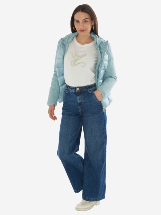 Yes Zee Yes Zee Giubbotto piumino giubbino donna Celeste Regular Fit