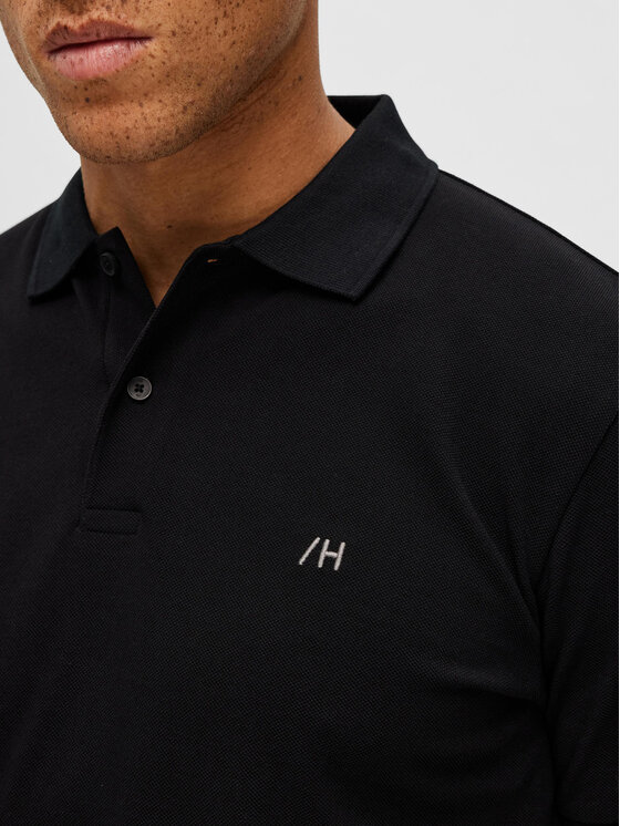 Selected Homme Selected Homme Тениска с яка и копчета 16087839 Черен Regular Fit