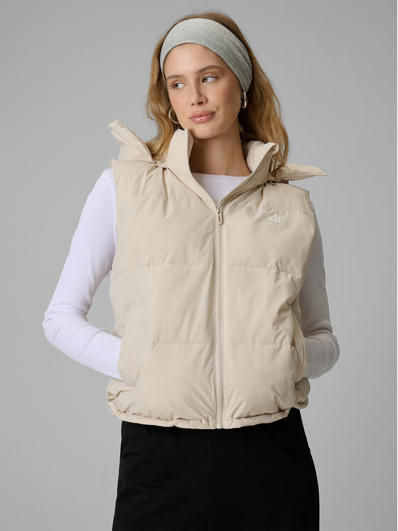4F 4F Bezrękawnik ESSENTIAL 3 Beżowy Loose Fit