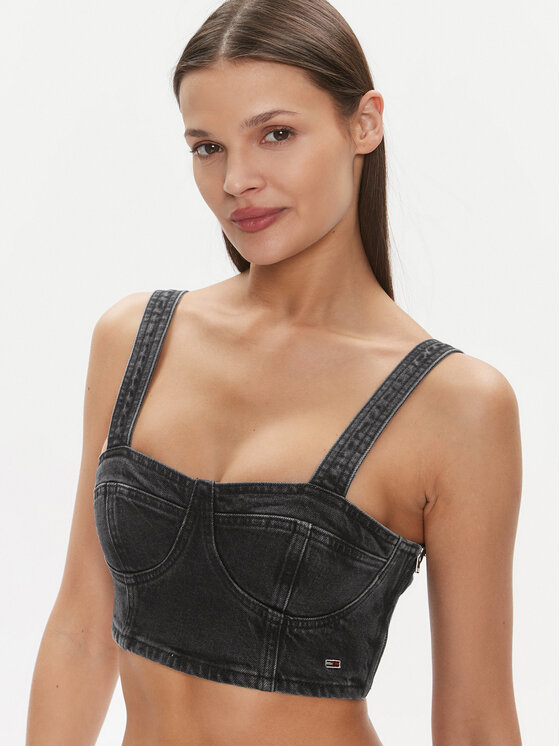 Tommy Jeans Tommy Jeans Top Bustier Top Ah7185 DW0DW17699 Černá Slim Fit