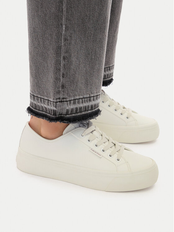 Calvin Klein Calvin Klein Sneakersy Vulc Flatf Lace Up Lth YW0YW01932 Biela