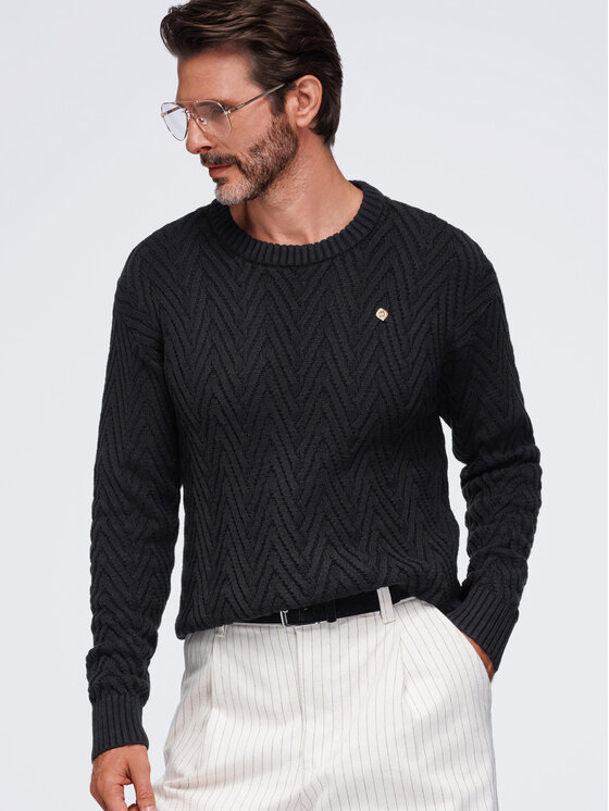 Ombre Ombre Sweter OM-SWSW-0190 Czarny Regular Fit