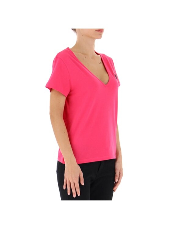 Pinko Pinko T-Shirt T-SHIRT DAMSKI Z LOGO TURBATO Różowy Regular Fit