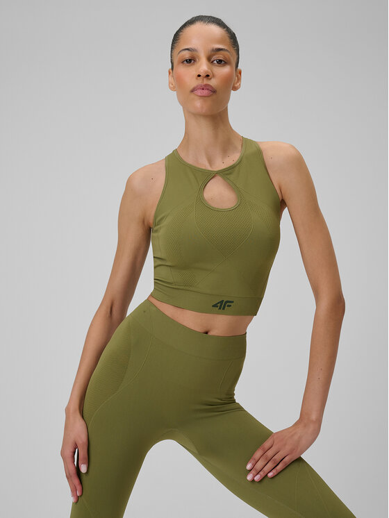 4F 4F Koszulka techniczna SOLAR PUNK Khaki Slim Fit