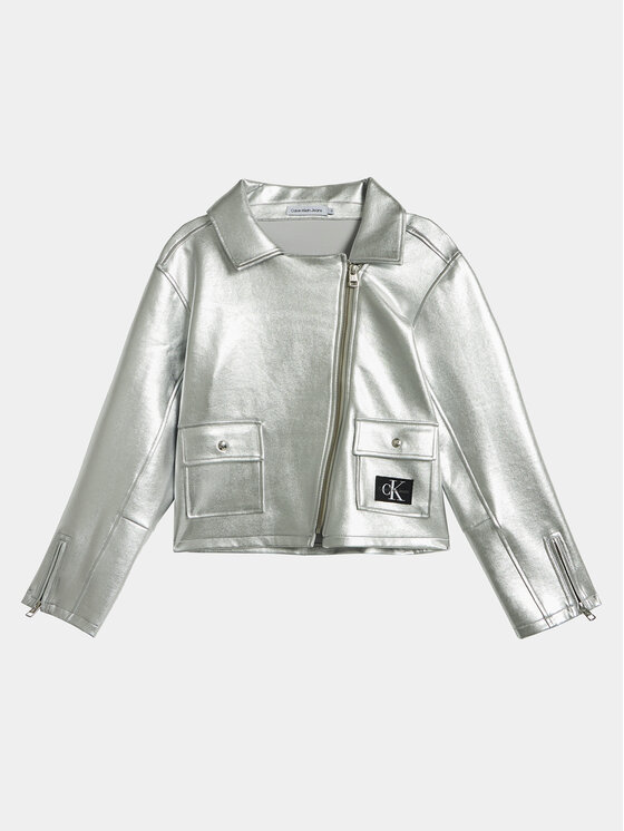 Calvin Klein Jeans Calvin Klein Jeans Кожено тип рокерско яке Perfecto IG0IG02307 Сребрист Regular Fit