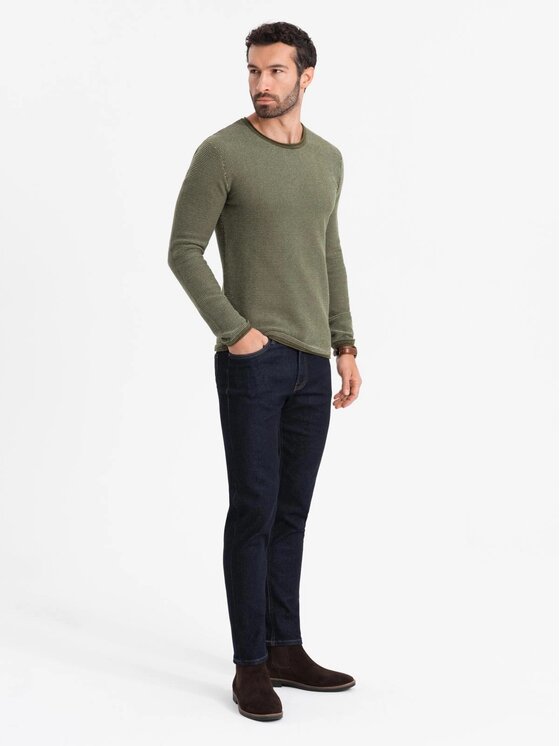 Ombre Ombre Sweter OM-SWSW-0118 Zielony Regular Fit