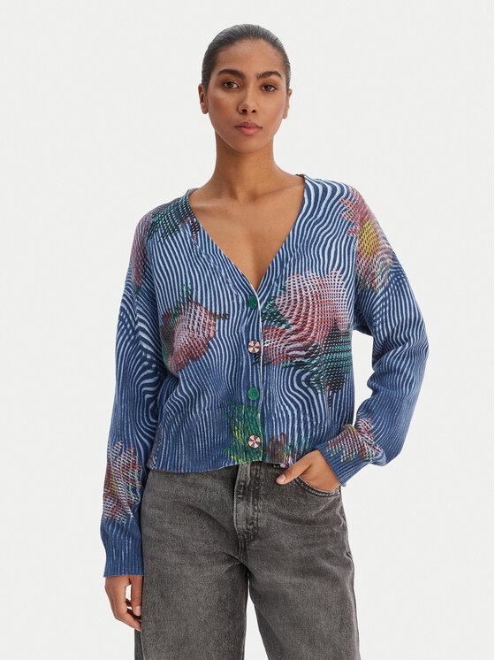 Desigual Cardigan 26SWJF19 Albastru Regular Fit