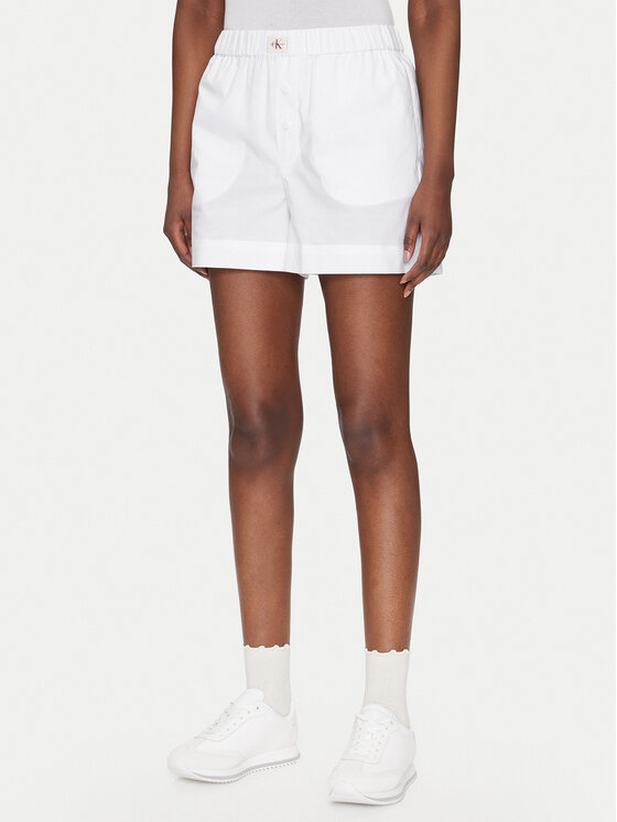 Calvin Klein Jeans Calvin Klein Jeans Pantalon scurți din material J20J225218 Alb Relaxed Fit