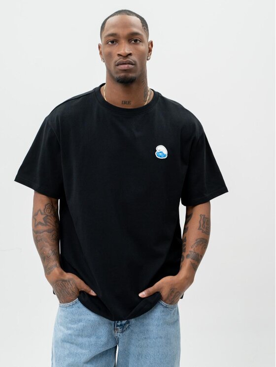 Smerfy Smerfy T-Shirt Koszulka Z Krótkim Rękawem Oversize Męska Czarna Smerfy Smurf Crew XXL Czarny Oversize