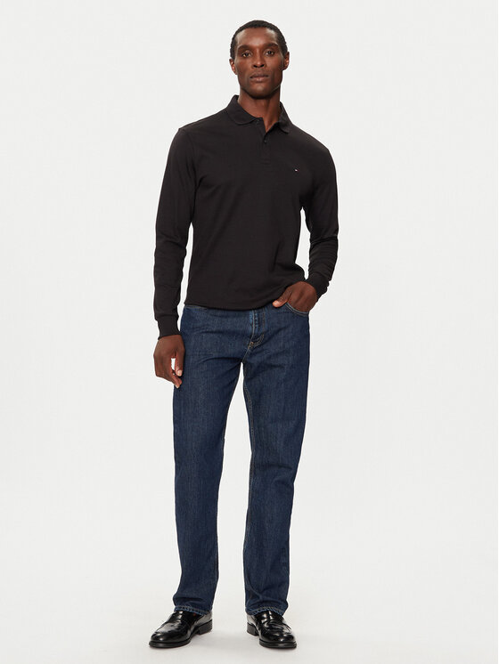 Tommy Hilfiger Tommy Hilfiger Тениска с яка и копчета MW0MW37317 Черен Regular Fit