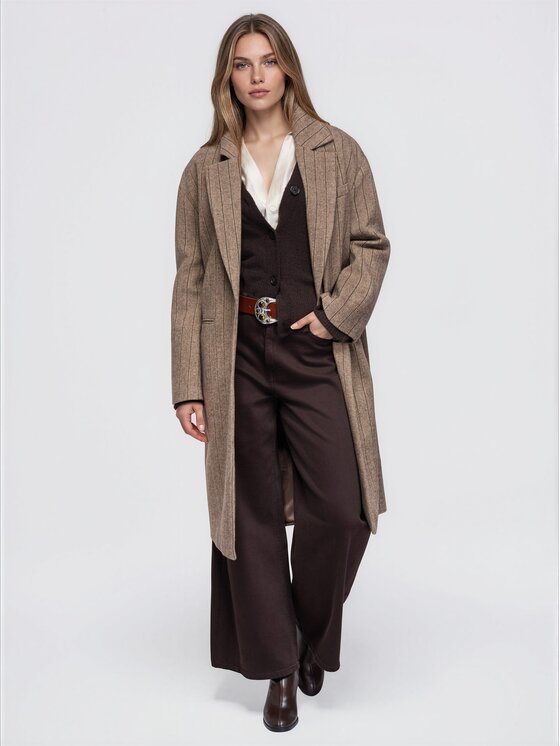 Ombre Ombre Płaszcz przejściowy OW-COLC-0135 Beżowy ciemny Oversize