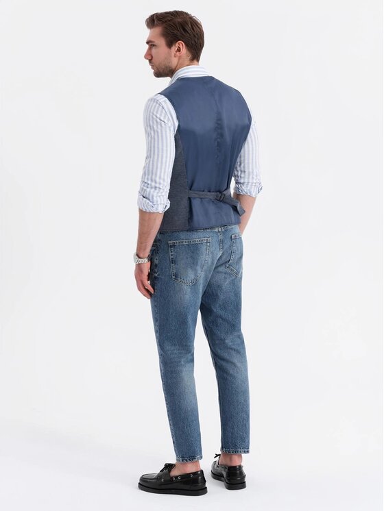 Ombre Ombre Kamizelka garniturowa OM-BLZV-0147 Granatowy Slim Fit