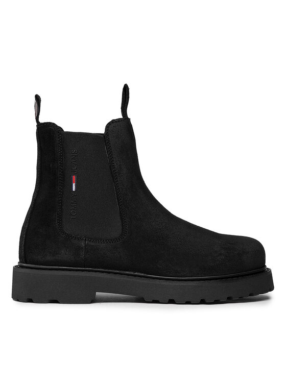 Tommy Jeans Členková obuv s elastickým prvkom Suede Chelsea Boot EM0EM00829 Čierna