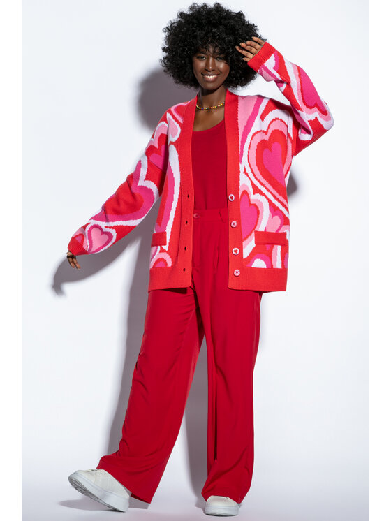 Fobya Fobya Kardigan F1811 Czerwony Loose Fit
