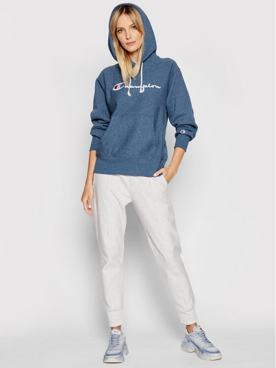 champion reverse weave chain stitch logo dusted blue womens hoodie