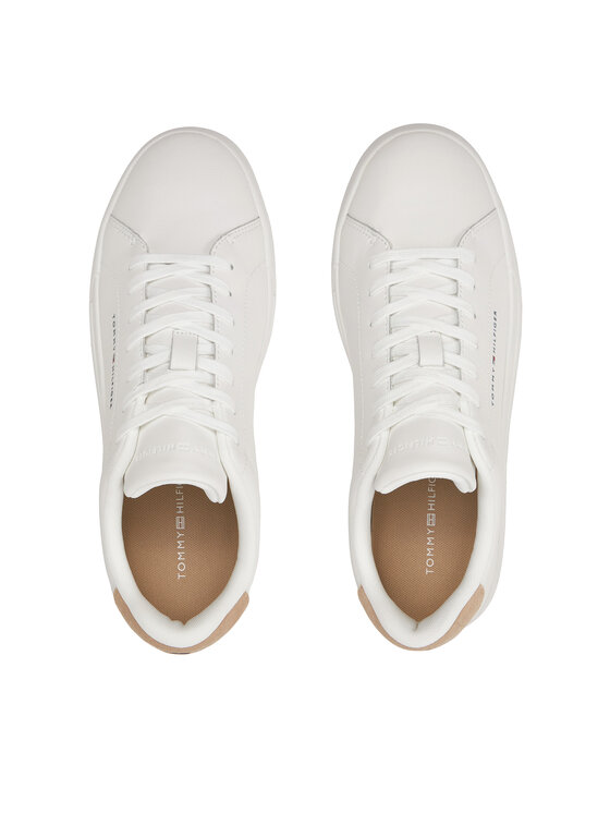 Tommy Hilfiger Tommy Hilfiger Sneakersy Th Court Leather Grain Ess FM0FM05297 Écru