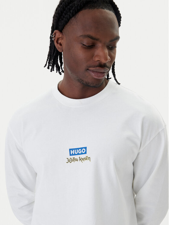 HUGO HUGO Pikkade varrukatega T-särk Nichaboso JJK 50554835 Valge Relaxed Fit