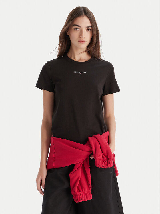 Tommy Jeans Tricou Linear DW0DW21964 Negru Regular Fit