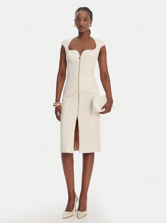 Elisabetta Franchi Elisabetta Franchi Koktejlové šaty AB-900-61E2-V430 Écru Regular Fit