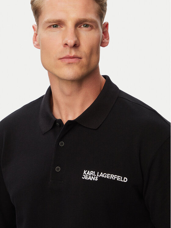 Karl Lagerfeld Jeans Karl Lagerfeld Jeans Тениска с яка и копчета B3M17036 Черен Relaxed Fit