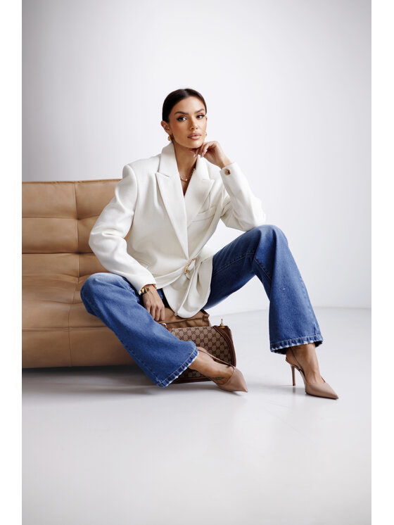 LilaLou LilaLou Marynarka Whisper Biały Regular Fit