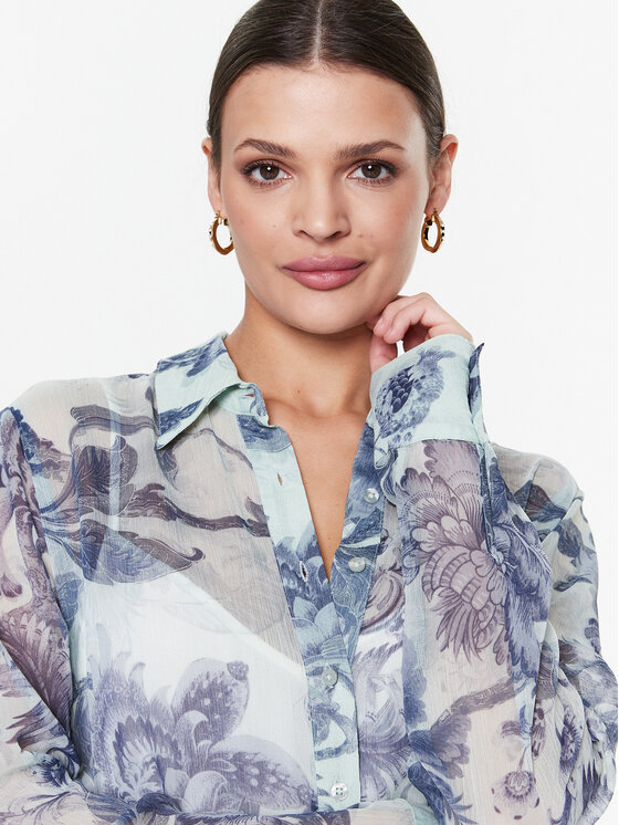 Guess Guess Rochie tip cămașă W3RK18 WDW52 Albastru celest Regular Fit
